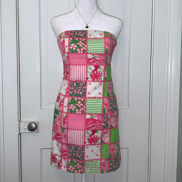 LILLY PULITZER FLORAL BUTTERFLY STRIPE PRINT STRAPLESS SHEATH DRESS - Picture 2 of 16